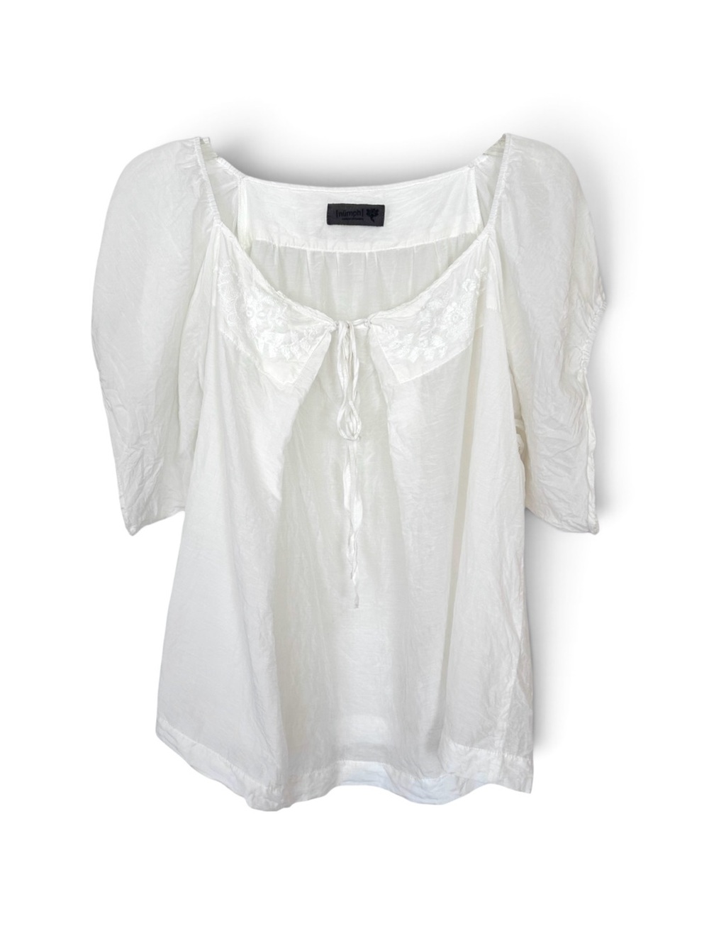 Cottagecore Silk and Cotton Floaty White Peasant Blouse with Tie Front Fairycore